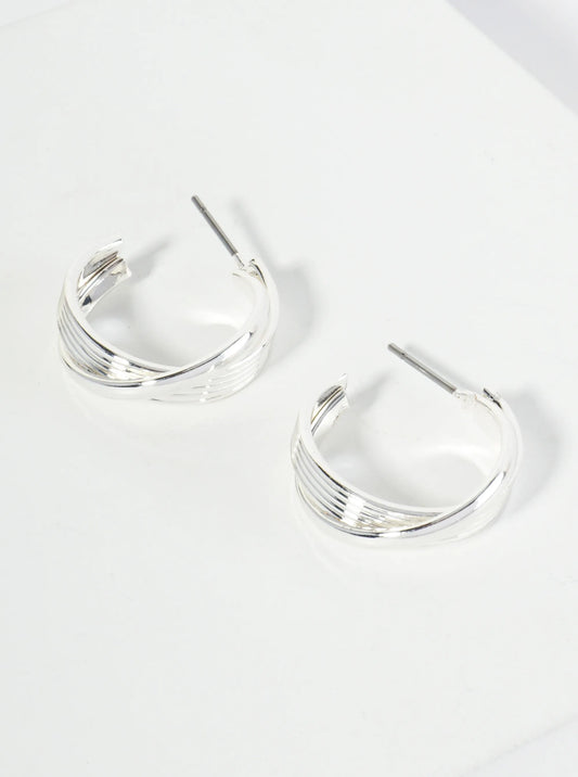20mm Polished Metal Overlapping Hoop Earrings