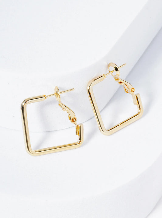 20mm Polished Metal Square Latch Back Hoop Earrings