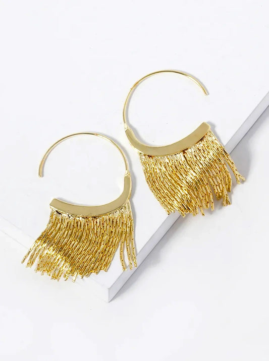 20mm Round Shaped Open Hoop Chain Fringe Drop Earrings