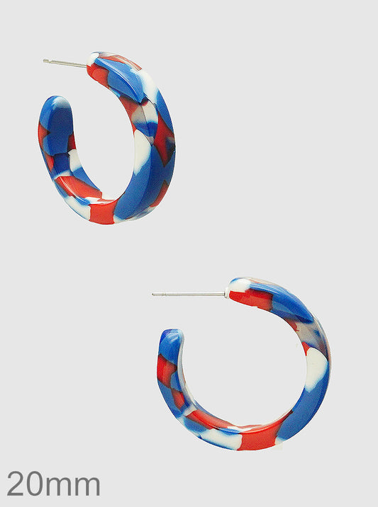 20mm Round Shaped USA Patriotic Cellulose Acetate Themed Hoop Earrings