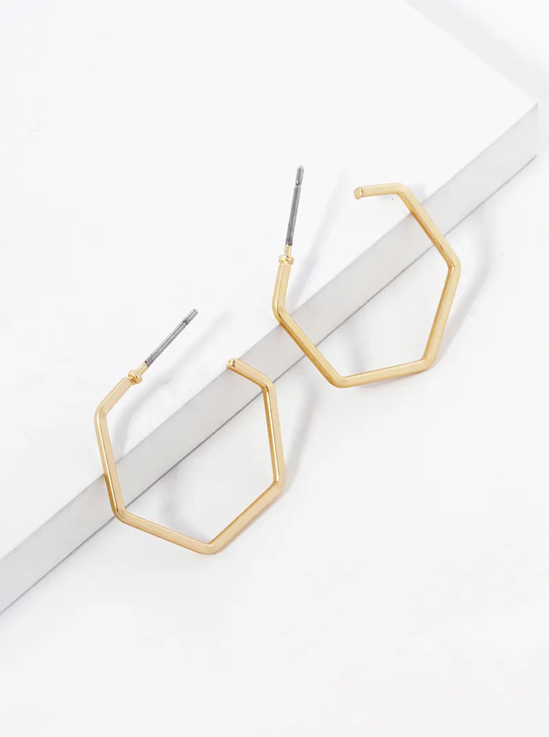 20mm Skinny Hexagon Open Hoop Earrings