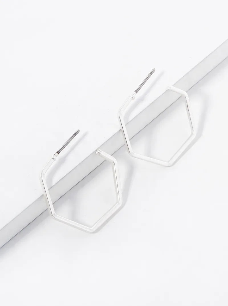 20mm Skinny Hexagon Open Hoop Earrings