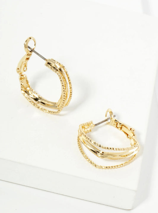 20mm Textured 14K-Gold-Dipped Layered Square Latch-Back Hoop Earrings