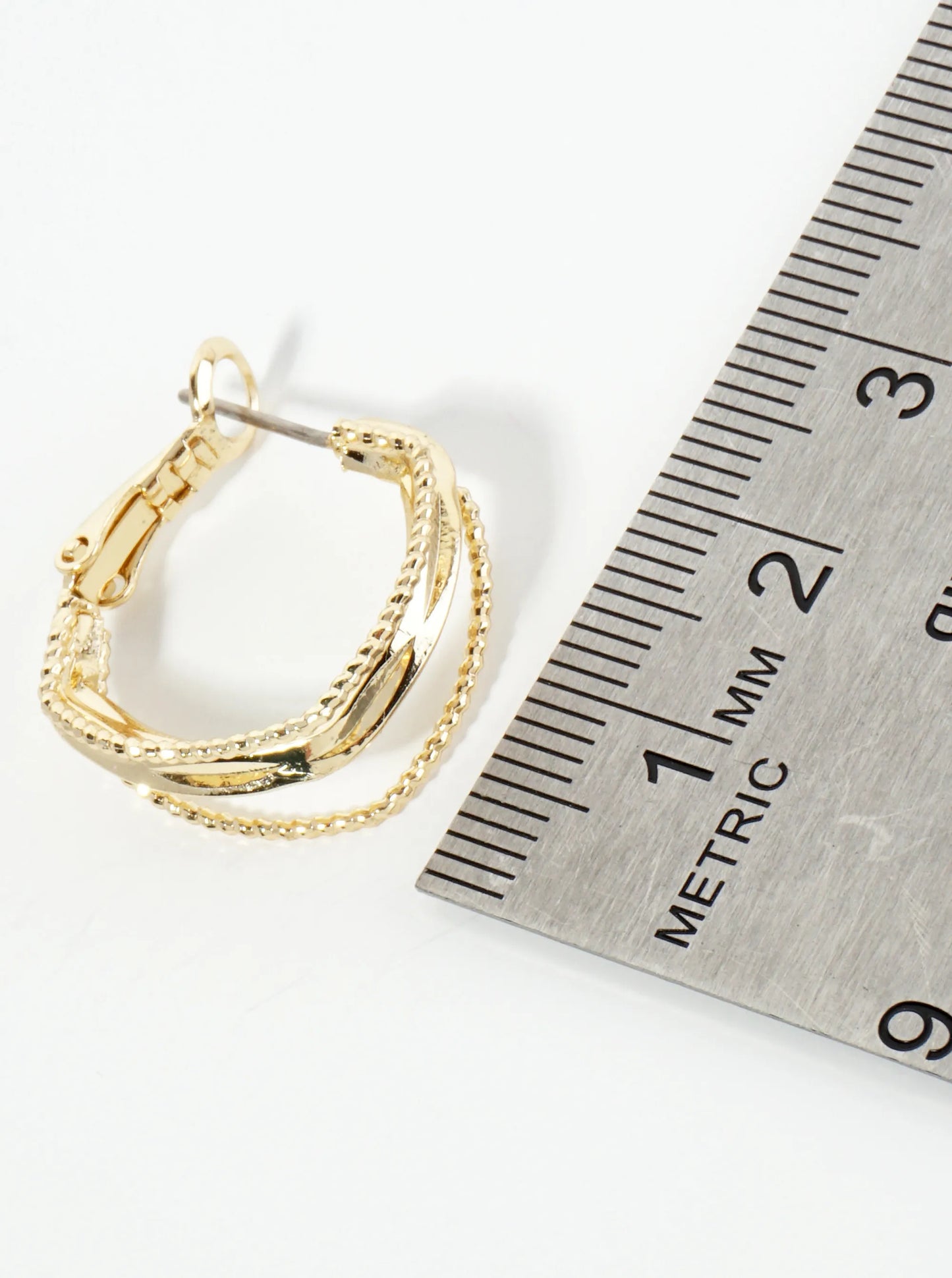 20mm Textured 14K-Gold-Dipped Layered Square Latch-Back Hoop Earrings