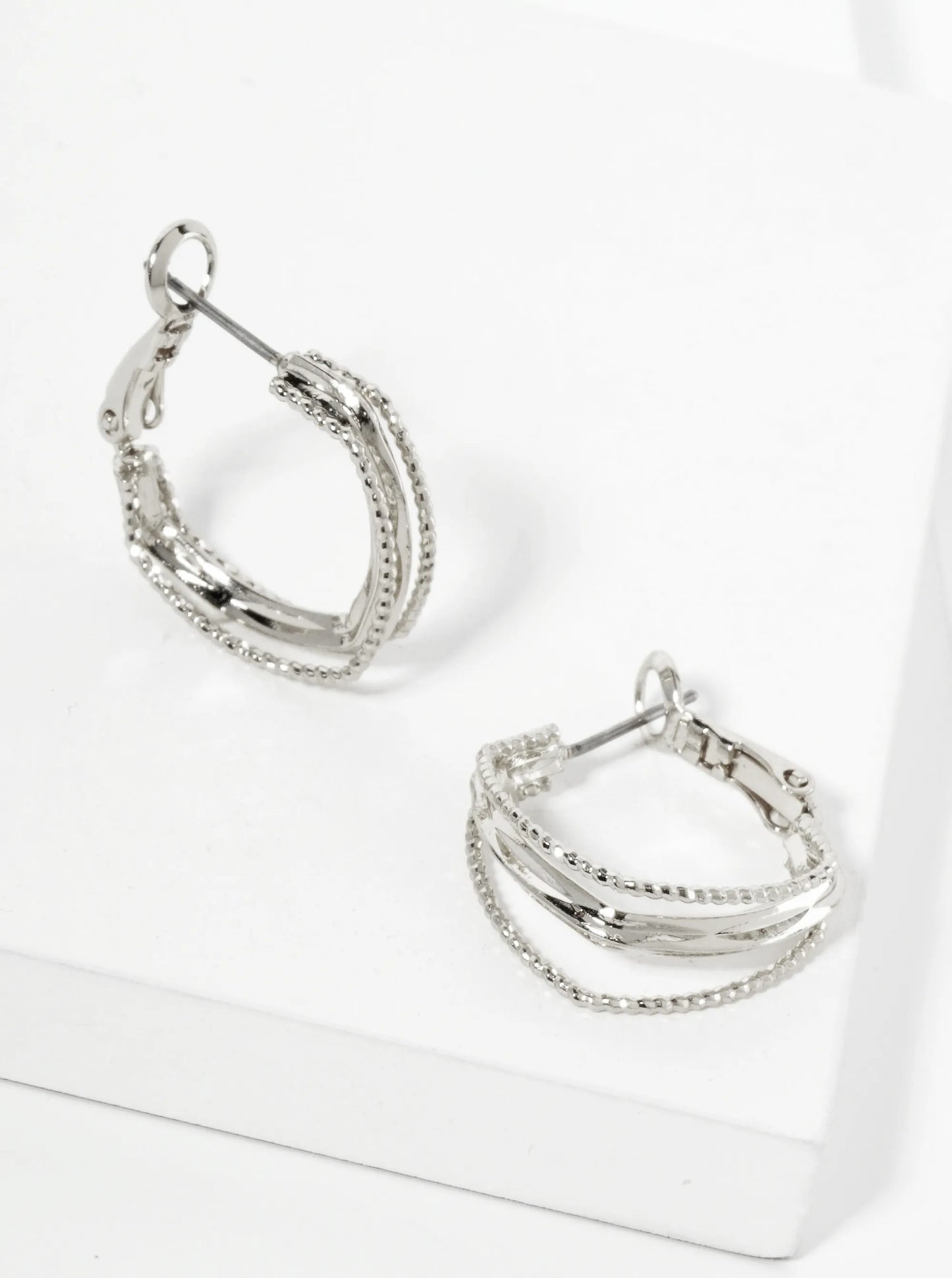20mm Textured 14K-Gold-Dipped Layered Square Latch-Back Hoop Earrings