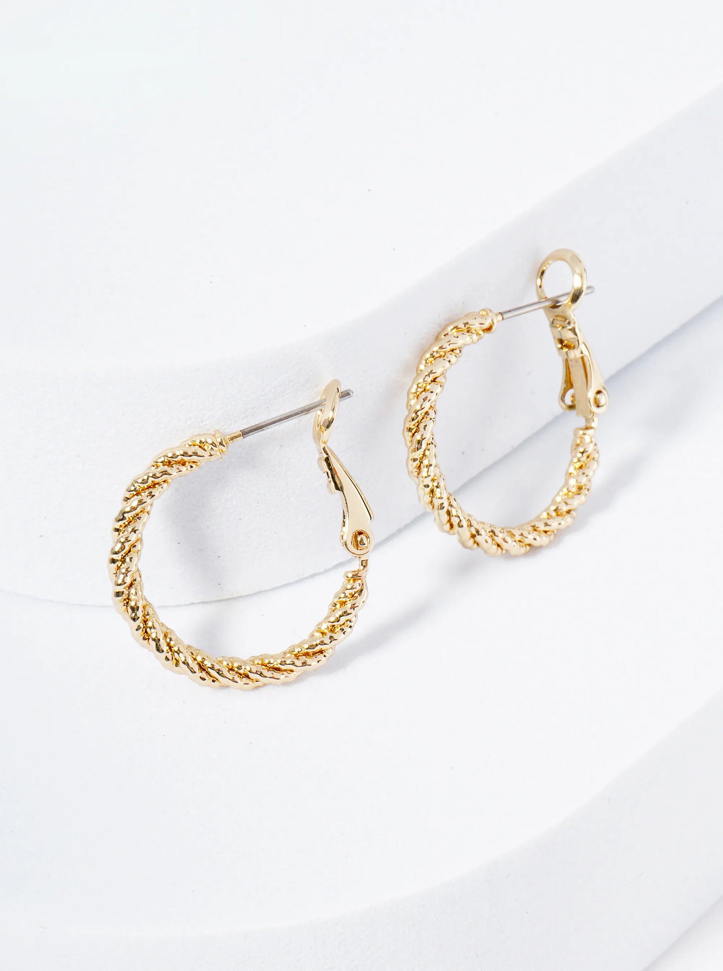 20mm Textured 14K-Gold-Dipped Rope Latch Back Hoop Earrings