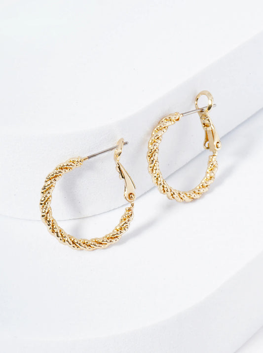 20mm Textured 14K-Gold-Dipped Rope Latch Back Hoop Earrings
