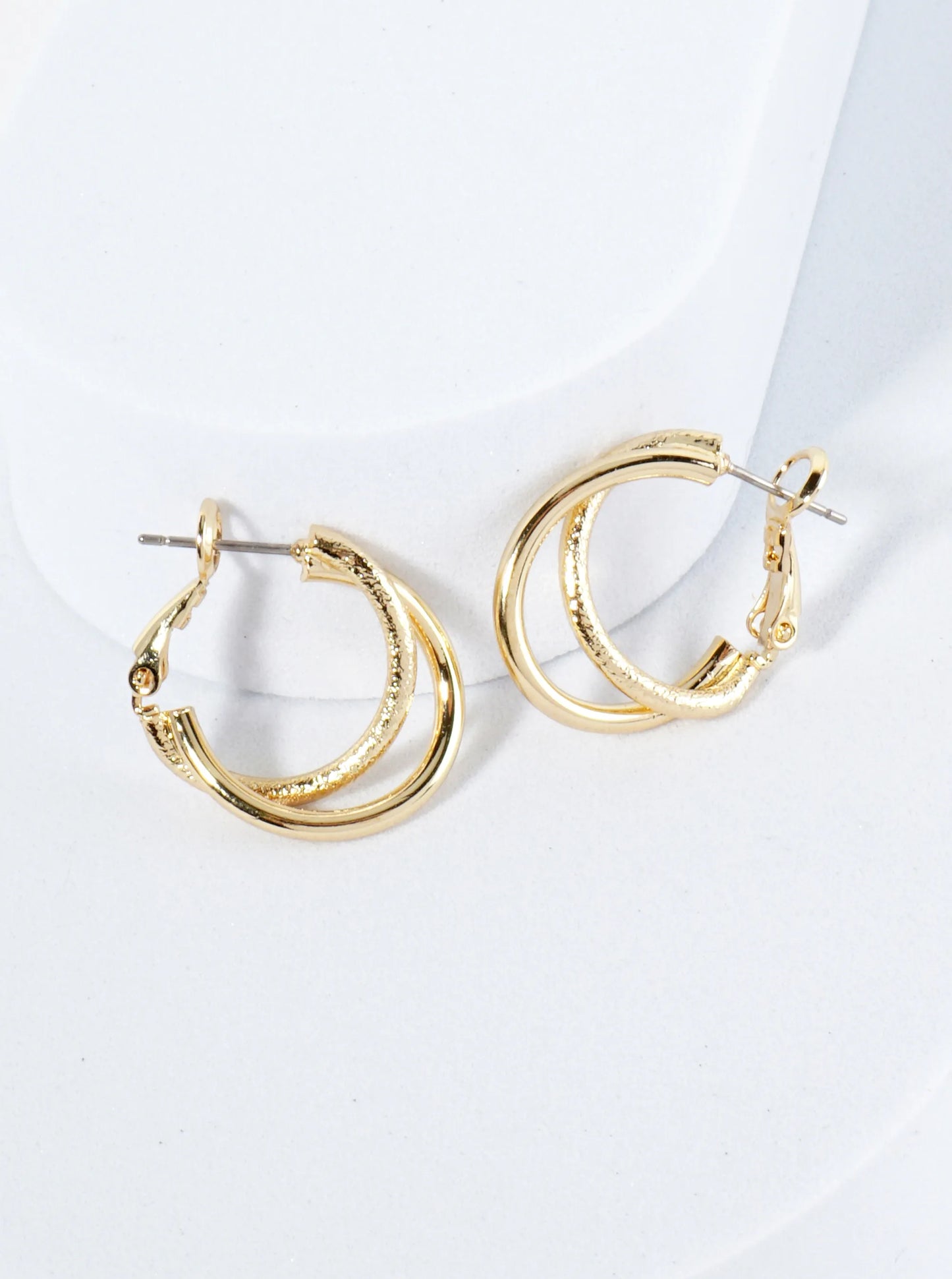 20mm Textured 14K-Gold-Dipped Two Interlocking Latch-Back Hoop Earrings
