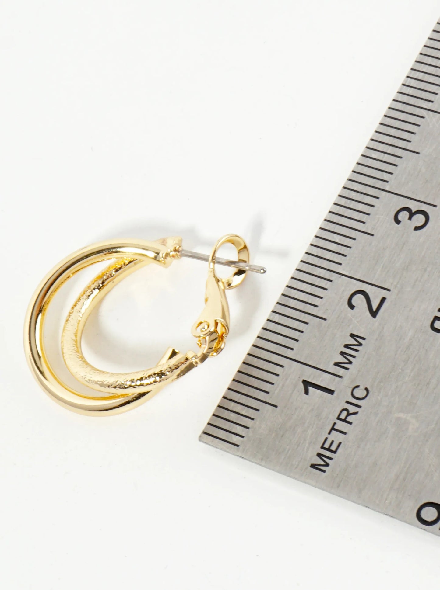 20mm Textured 14K-Gold-Dipped Two Interlocking Latch-Back Hoop Earrings