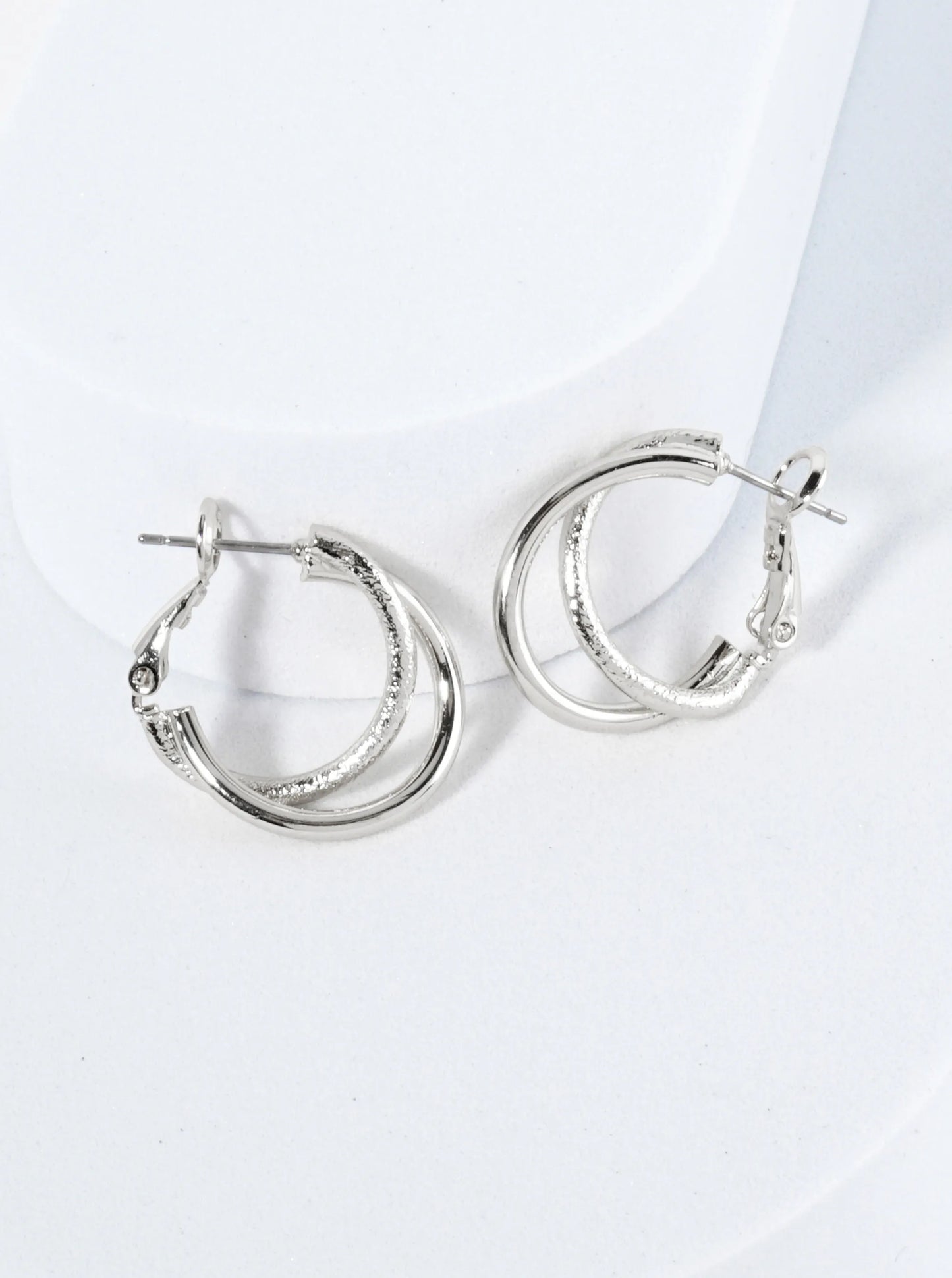 20mm Textured 14K-Gold-Dipped Two Interlocking Latch-Back Hoop Earrings