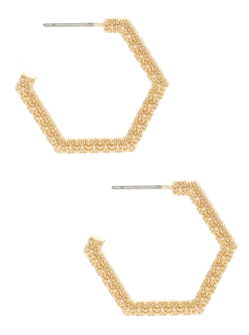 20mm Textured Metal Hexagon Hoop Earrings