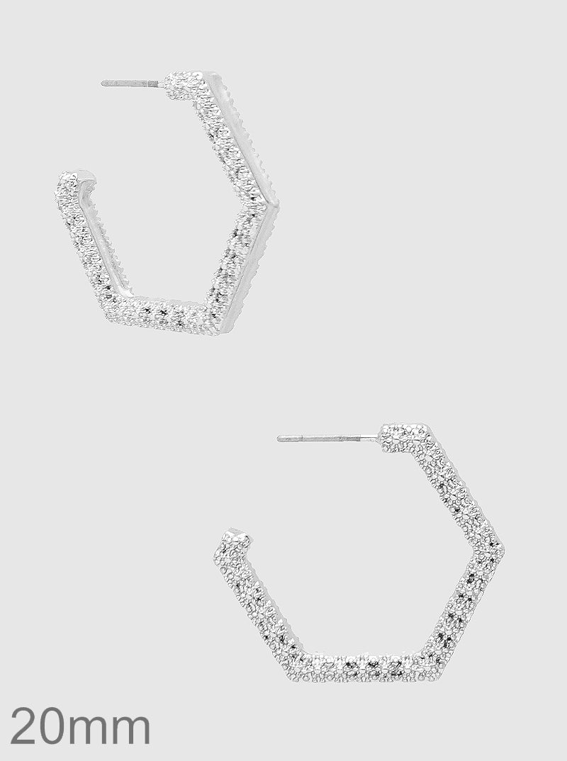 20mm Textured Metal Hexagon Hoop Earrings