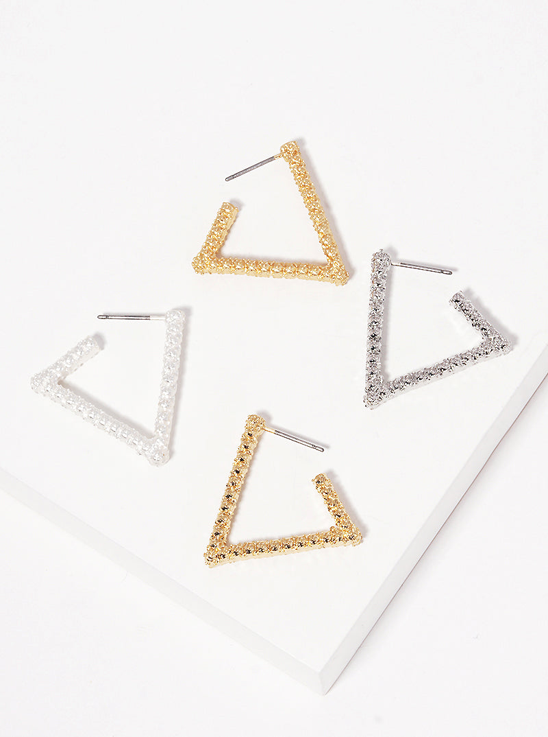 20mm Textured Metal Triangle Hoop Earrings