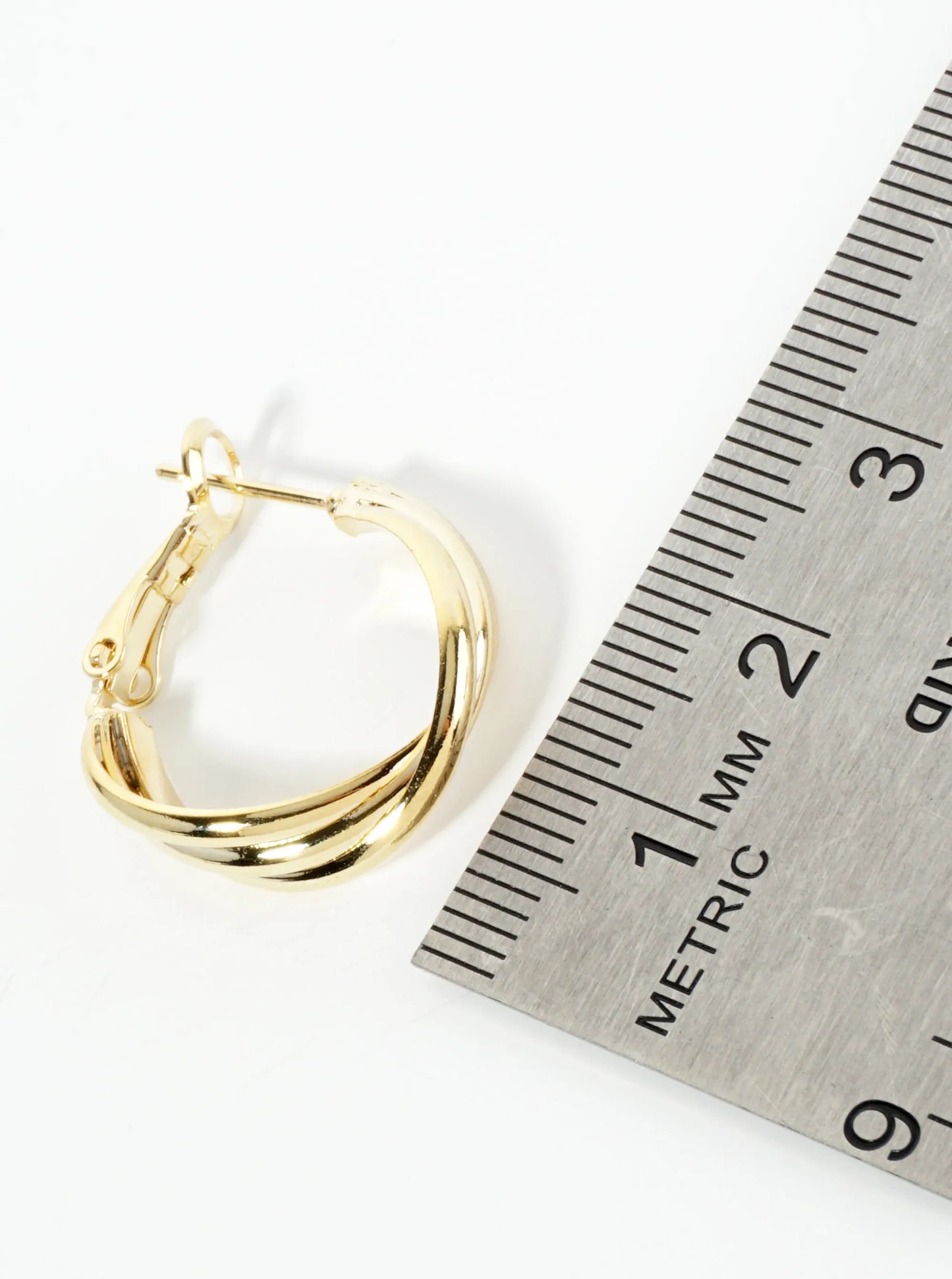 20mm Three Twisted Lines 14K-Gold-Dipped Latch-Back Hoop Earrings