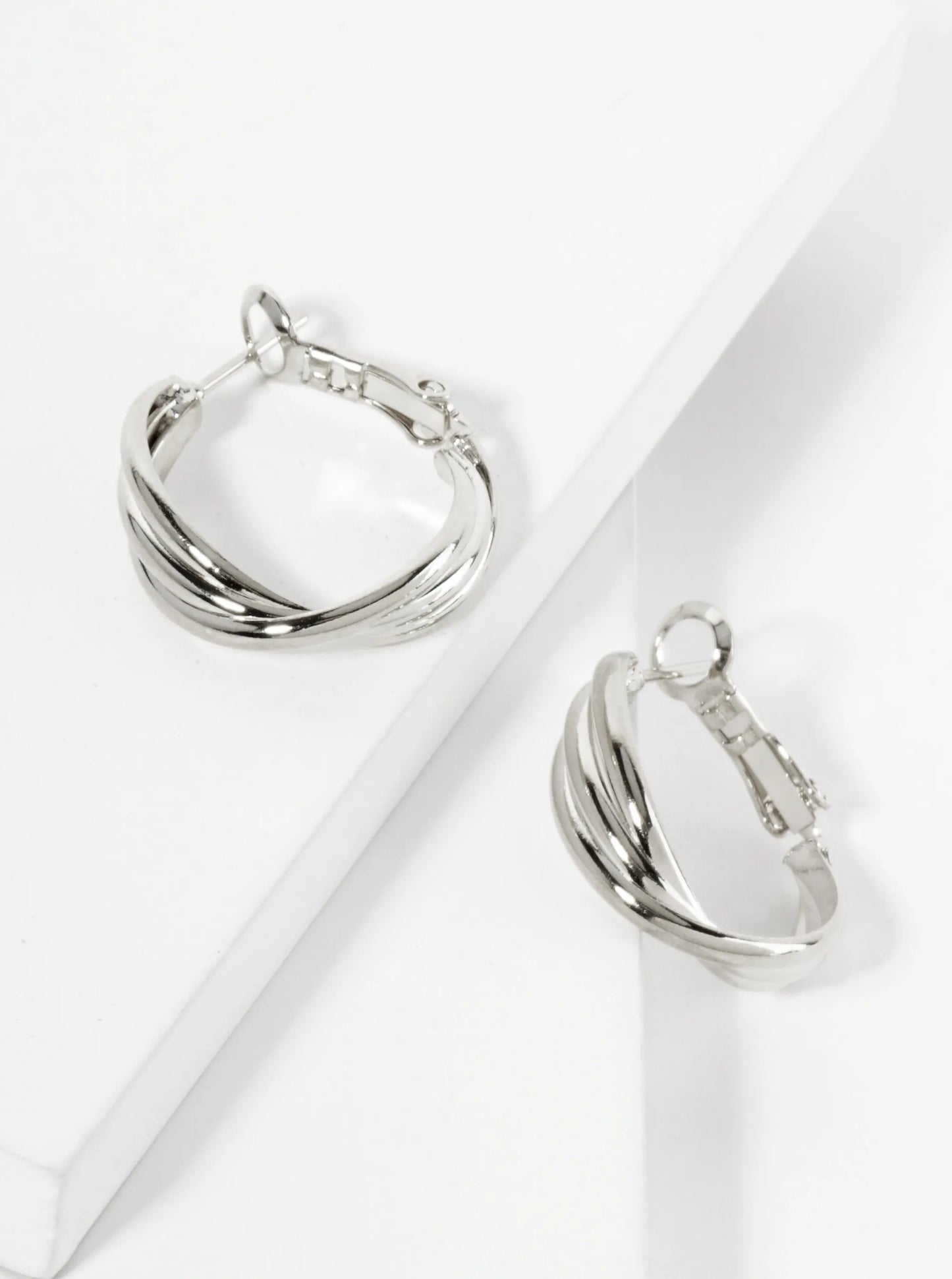 20mm Three Twisted Lines 14K-Gold-Dipped Latch-Back Hoop Earrings