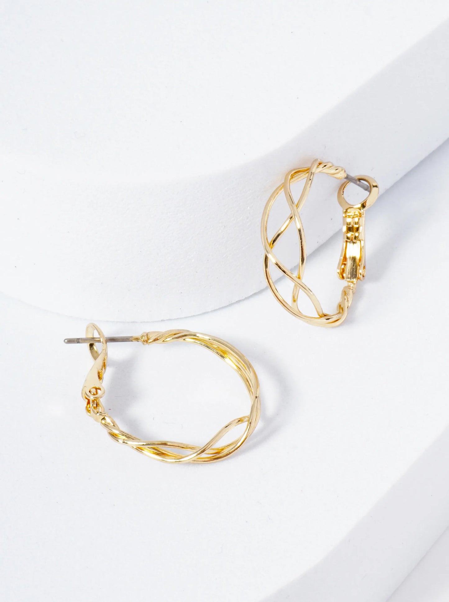 20mm Triple Wire Wrapped 14K-Gold-Dipped Latch Back Hoop Earrings