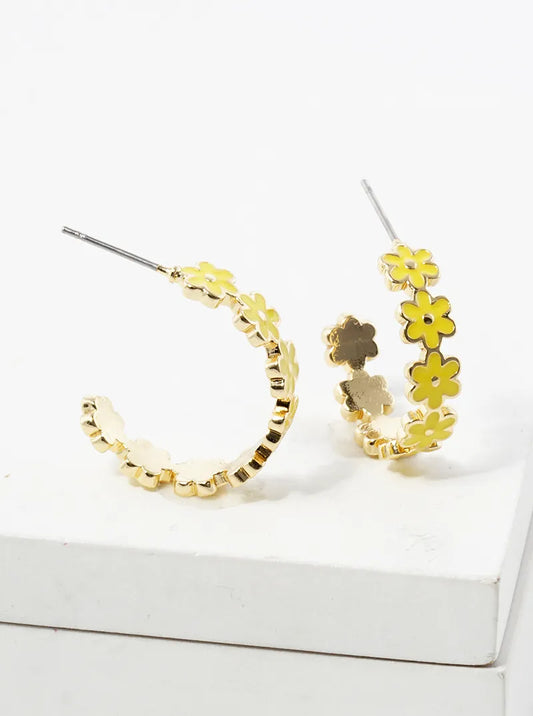 20mm Enamel Filled Flower Open Hoop Earrings