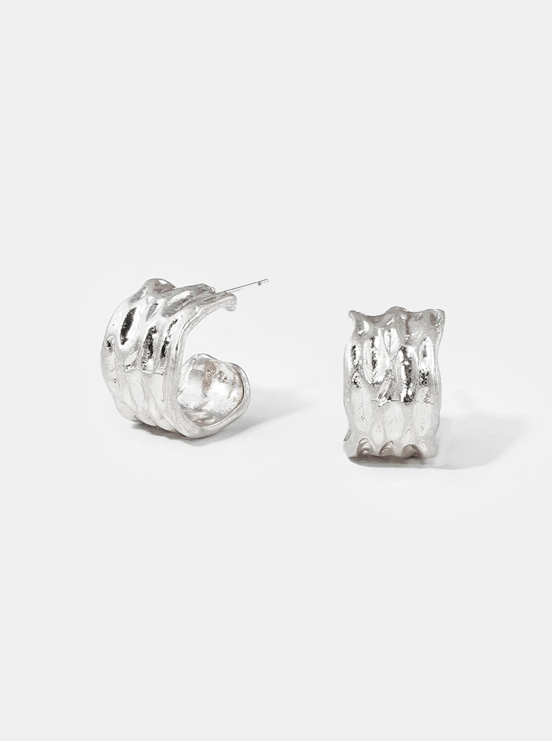 20mm Organic Shape Textured Metal Hoop Earrings