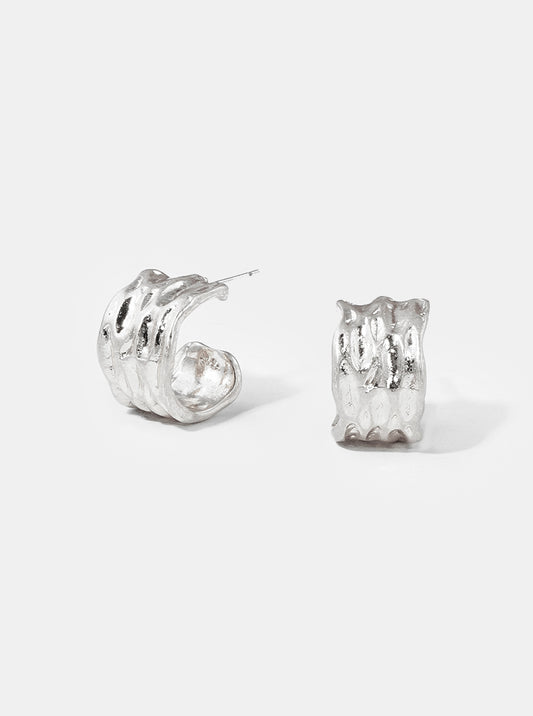 20mm Organic Shape Textured Metal Hoop Earrings