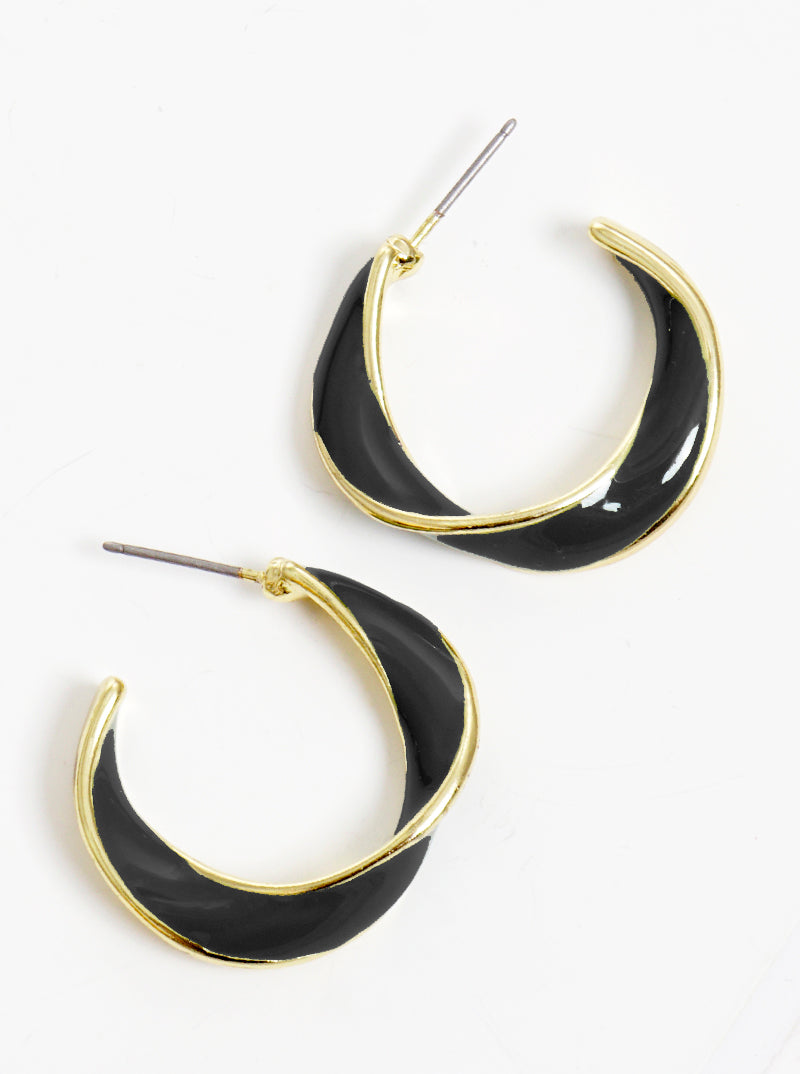 20mm Polished Metal Enamel Filled Twist Hoop Earrings Gold-black