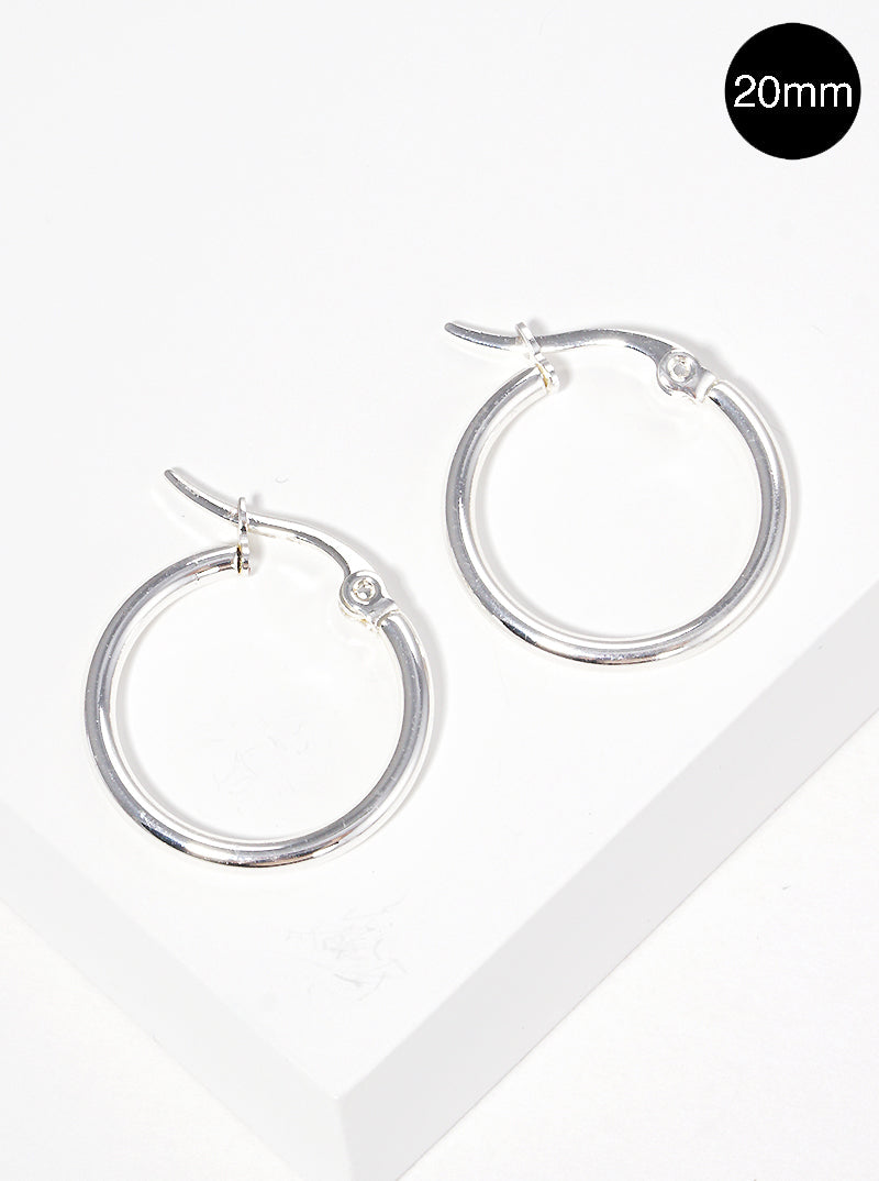 20mm Round Stainless Steel Latch Back Hoop Earrings