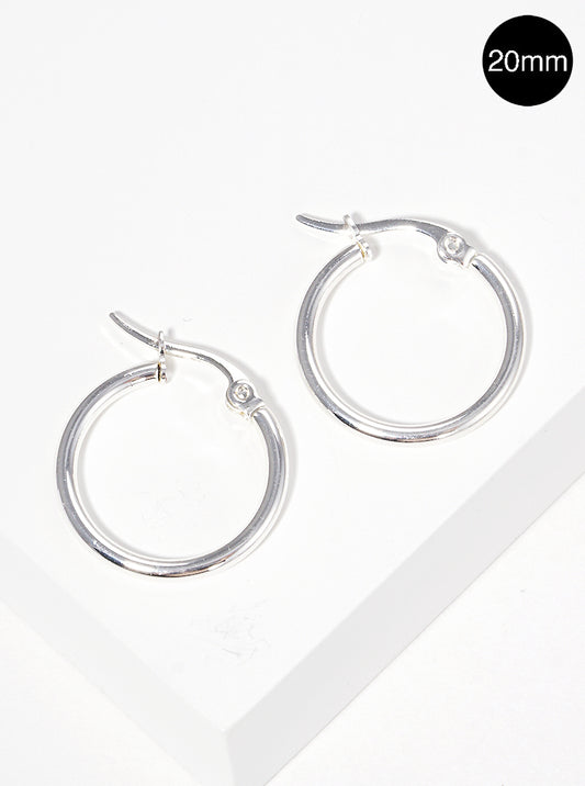 20mm Round Stainless Steel Latch Back Hoop Earrings