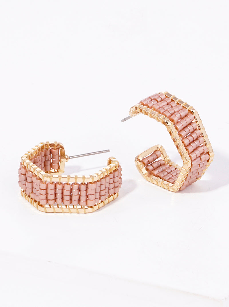 20mm Seed Beaded Hexagon Dainty Hoop Earrings