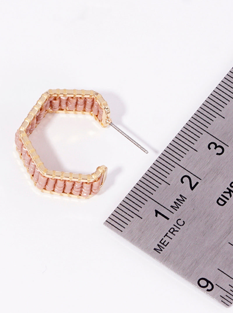 20mm Seed Beaded Hexagon Dainty Hoop Earrings