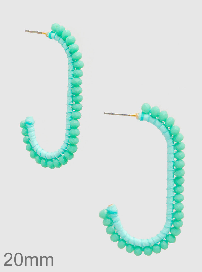 20mm Wired Glass Beads Raffia Wrapped Hoop Earrings