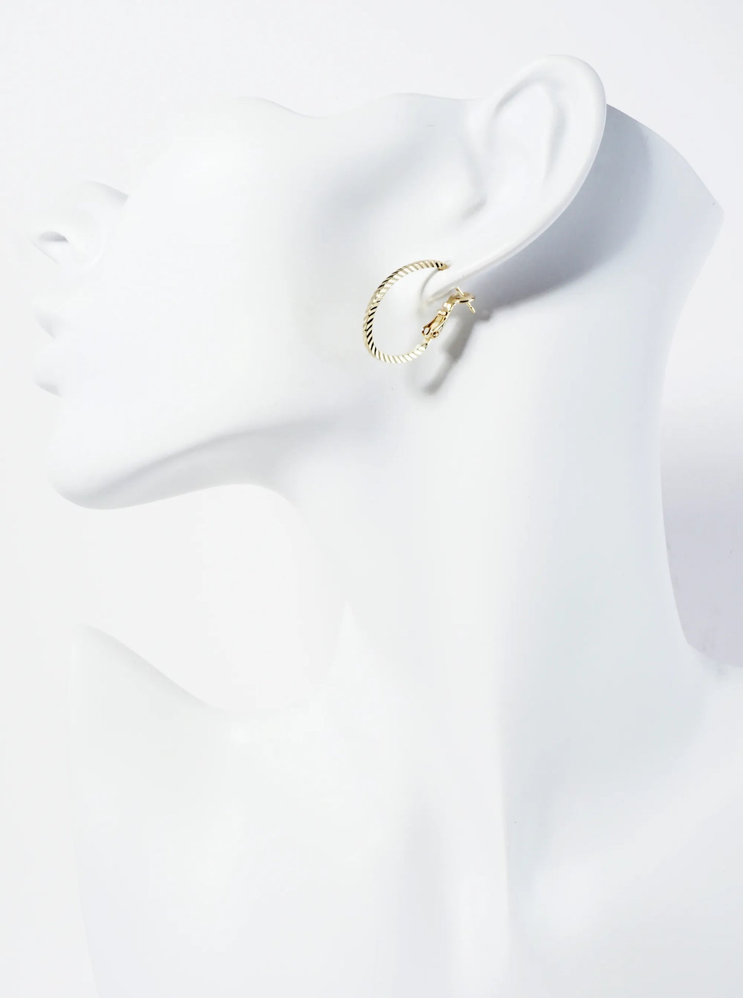 23mm 14K-Gold-Dipped Diagonal-Texture Oval Latch-Back Hoop Earrings