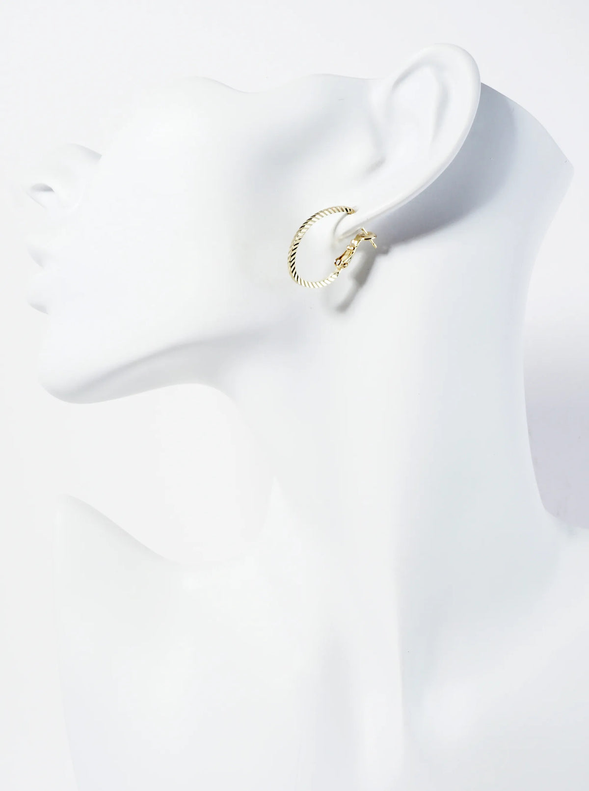 23mm 14K-Gold-Dipped Diagonal-Texture Oval Latch-Back Hoop Earrings