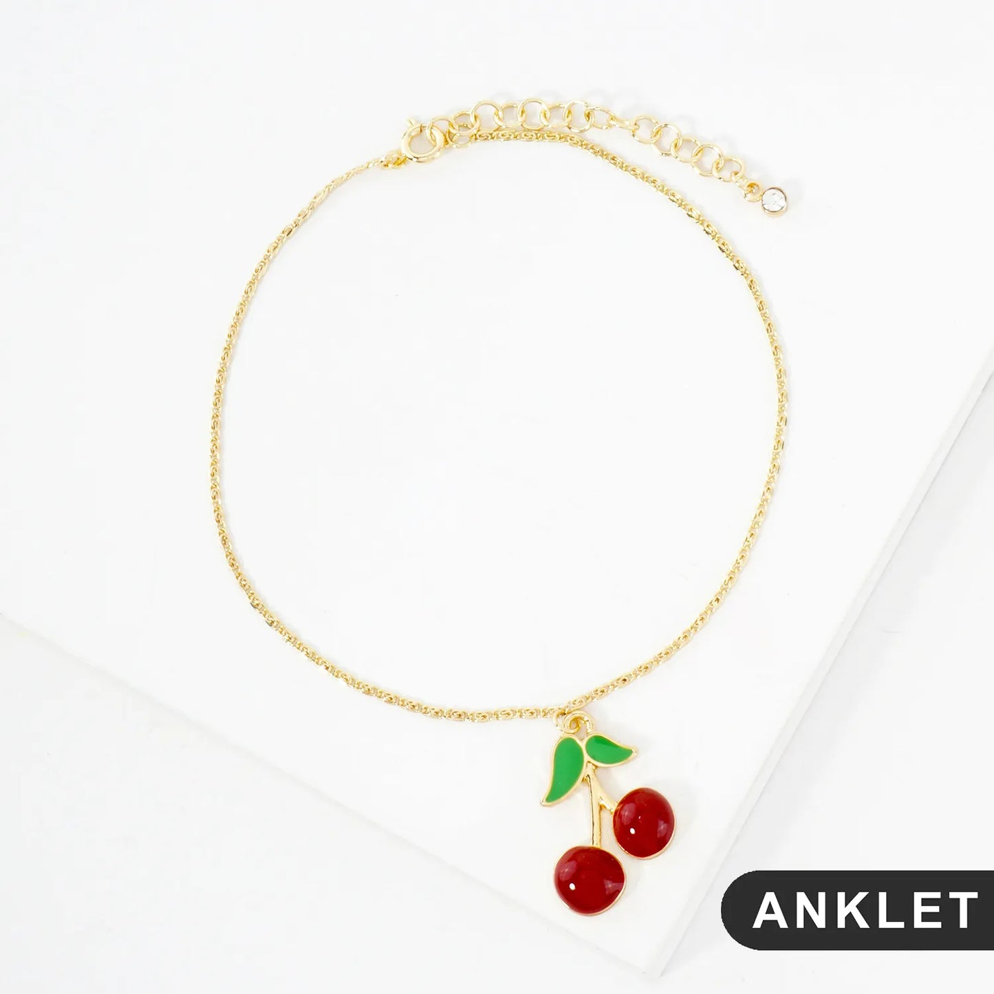 23mm Enamel Cherry Charm 18K-Gold-Dipped Brass Anklet