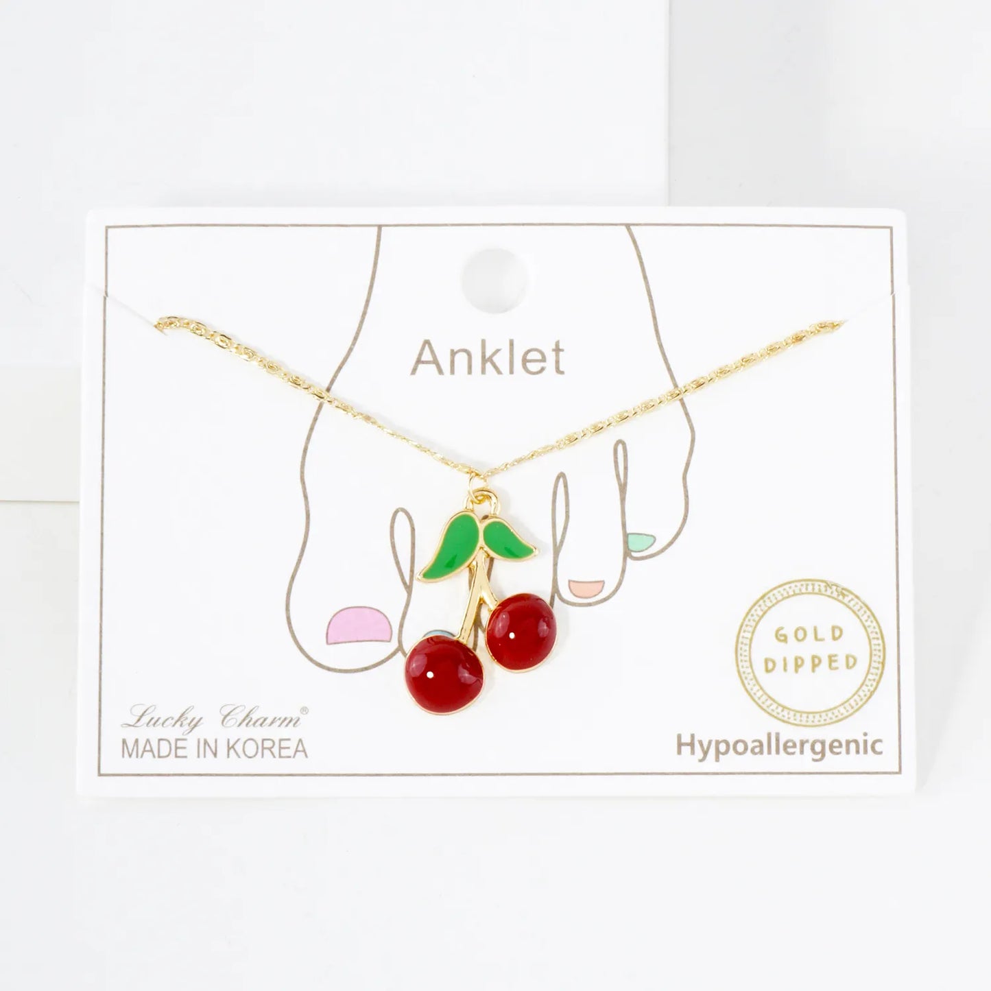 23mm Enamel Cherry Charm 18K-Gold-Dipped Brass Anklet