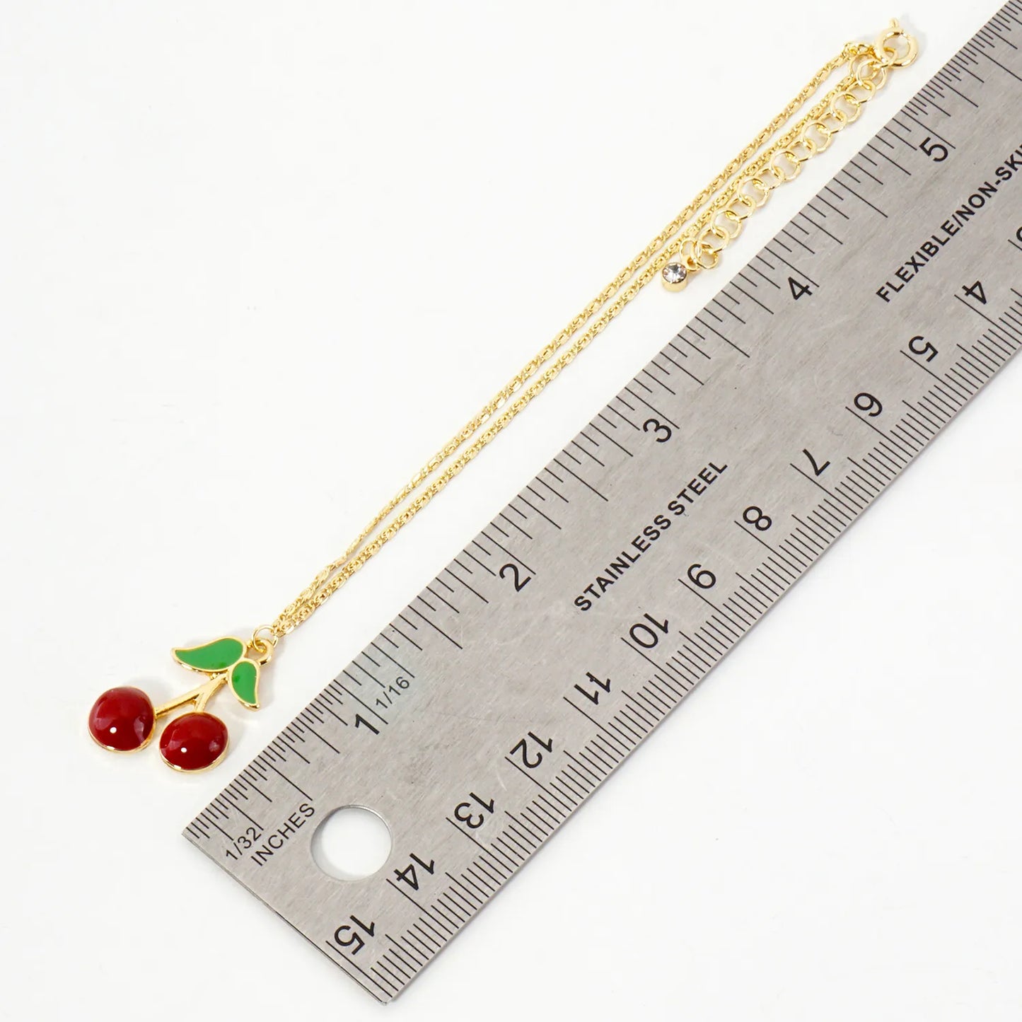 23mm Enamel Cherry Charm 18K-Gold-Dipped Brass Anklet