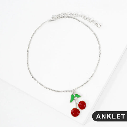 23mm Enamel Cherry Charm 18K-Gold-Dipped Brass Anklet