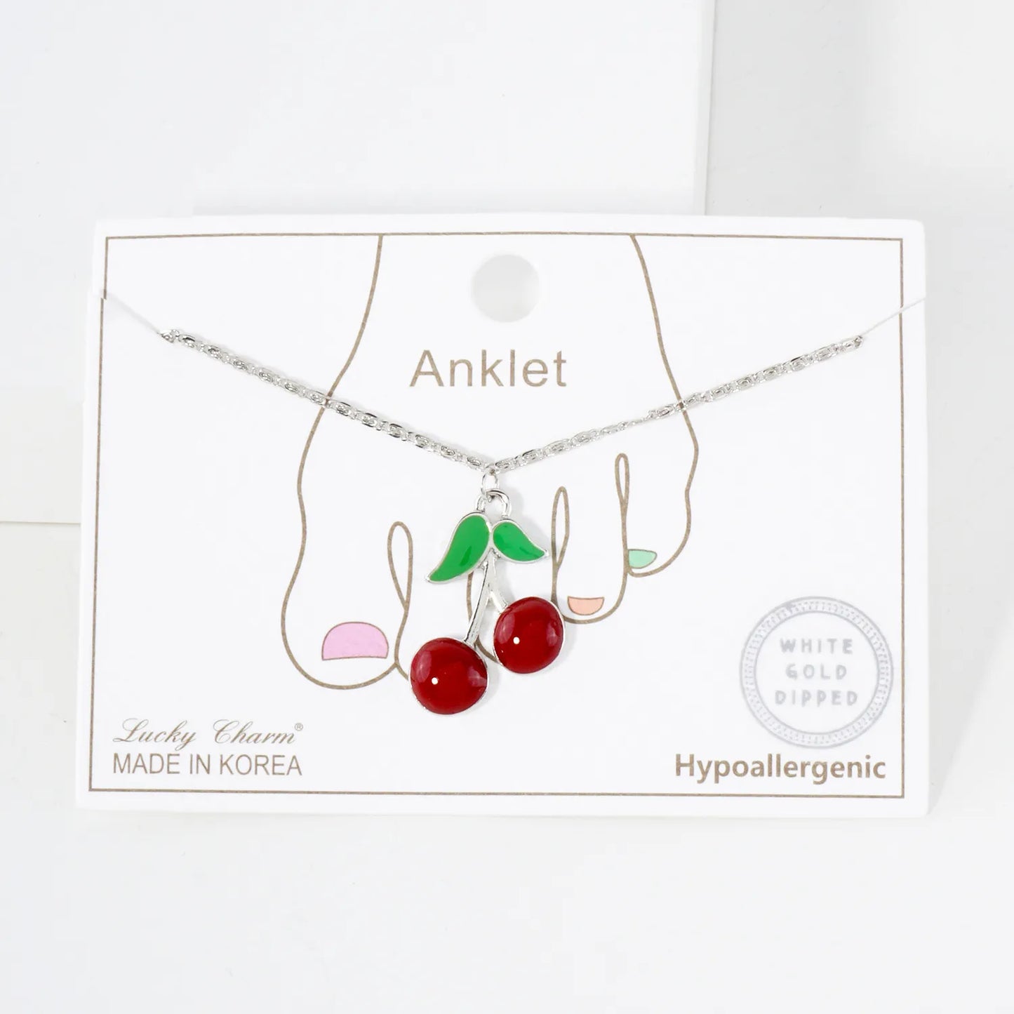 23mm Enamel Cherry Charm 18K-Gold-Dipped Brass Anklet