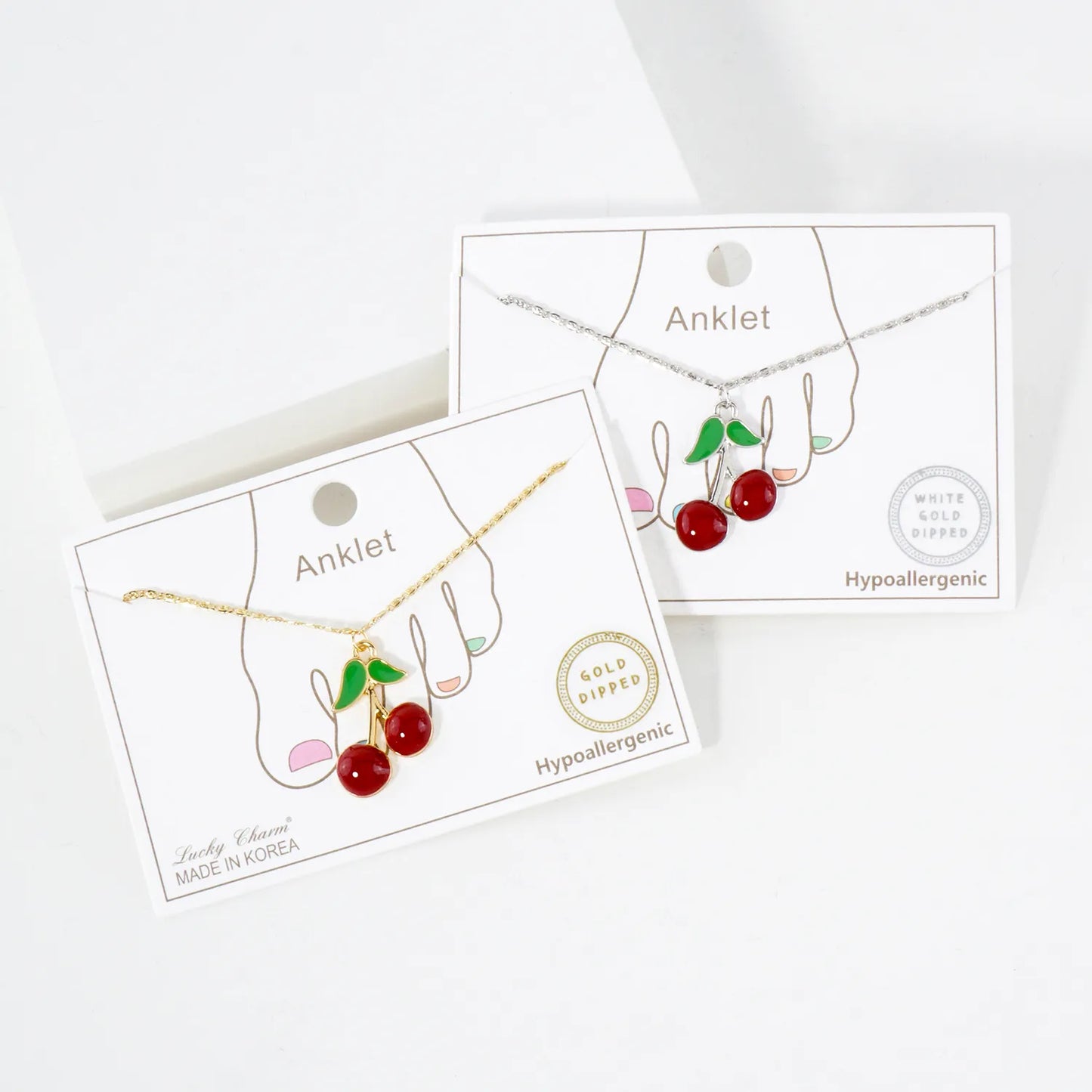 23mm Enamel Cherry Charm 18K-Gold-Dipped Brass Anklet