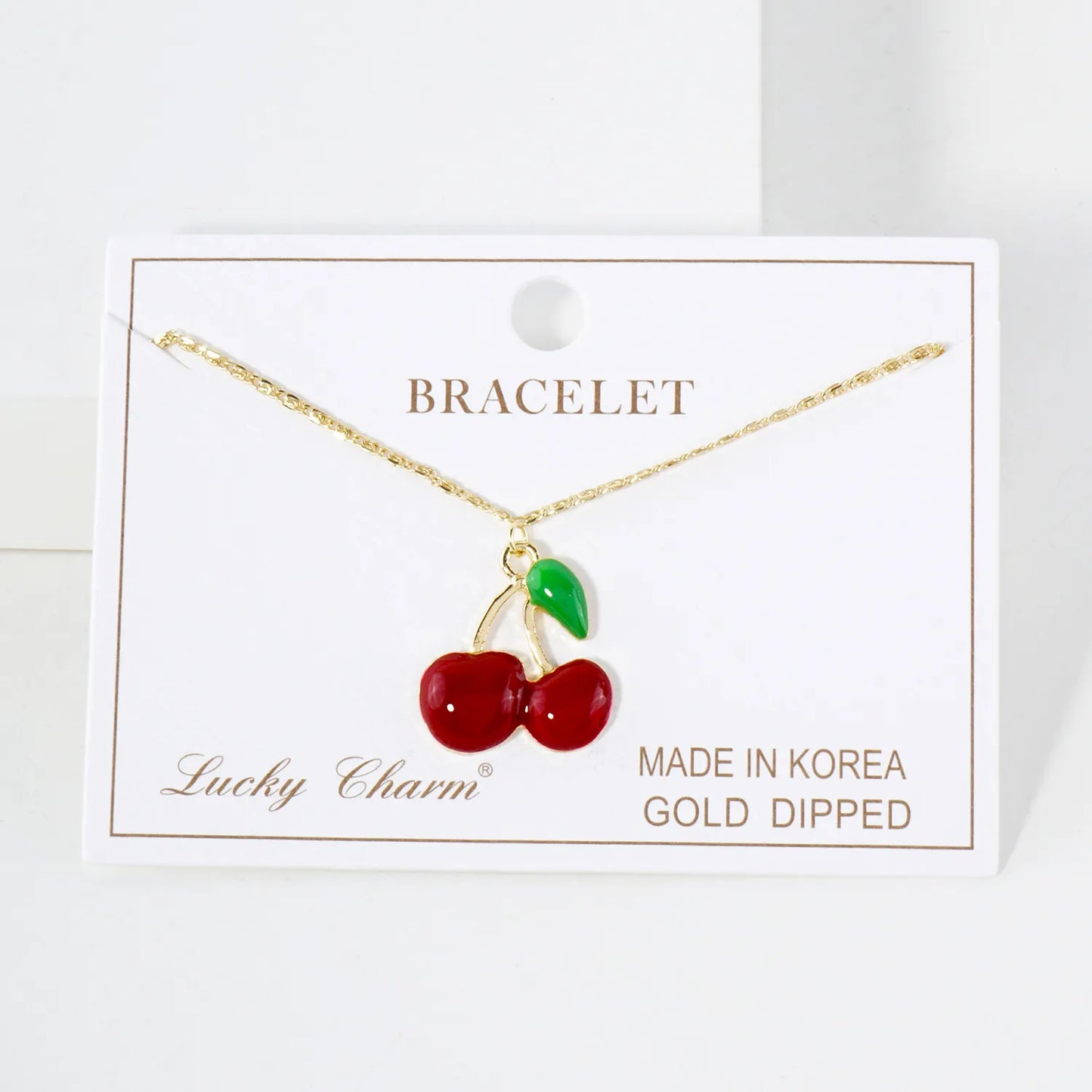 23mm Enamel Cherry Charm 18K-Gold-Dipped Brass Bracelet