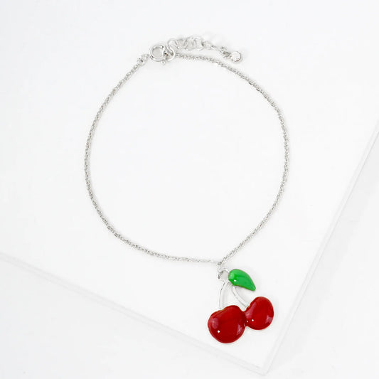23mm Enamel Cherry Charm 18K-Gold-Dipped Brass Bracelet