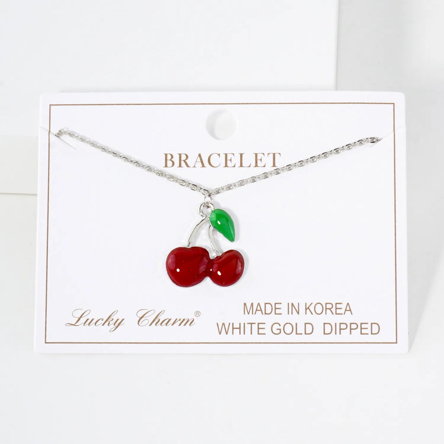 23mm Enamel Cherry Charm 18K-Gold-Dipped Brass Bracelet