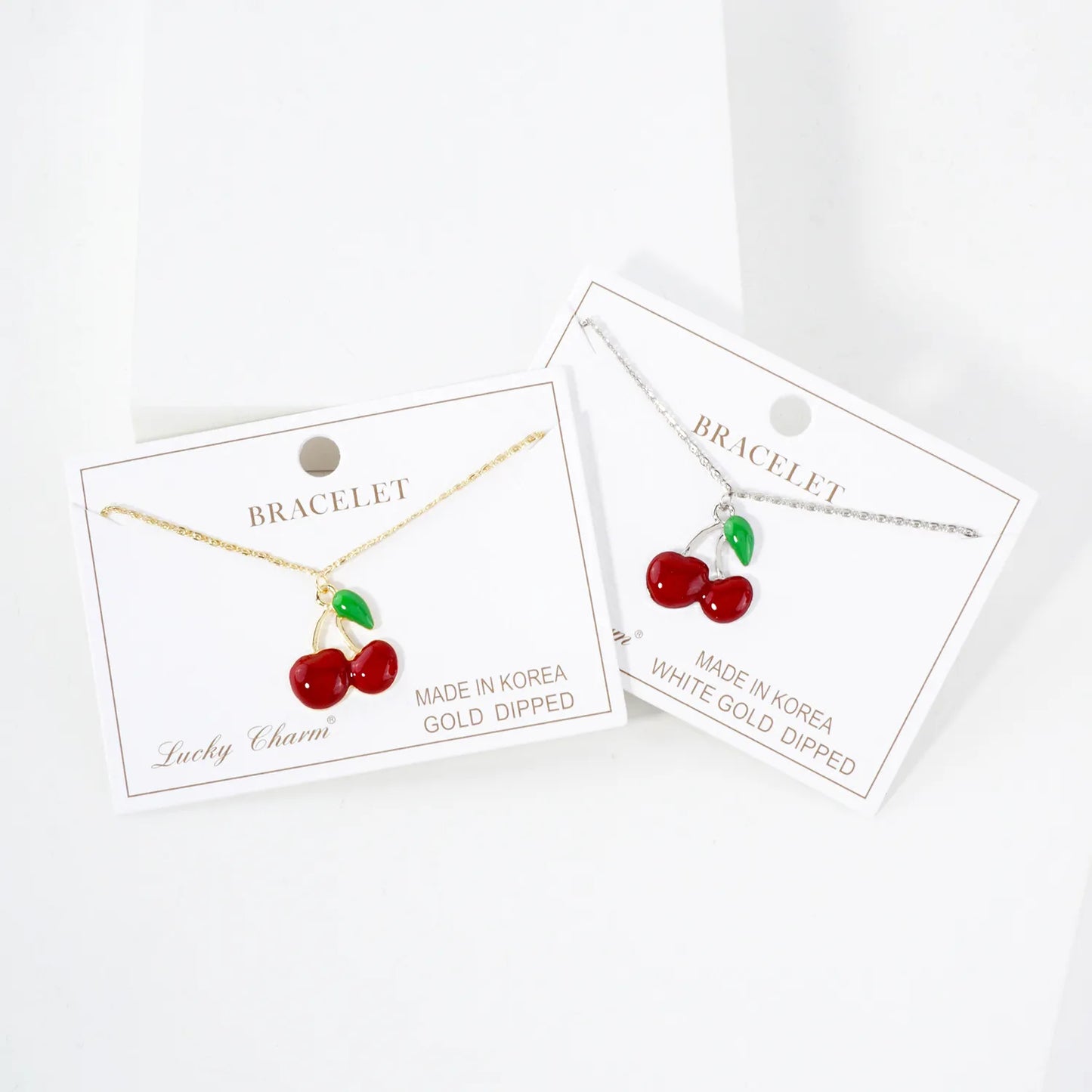 23mm Enamel Cherry Charm 18K-Gold-Dipped Brass Bracelet