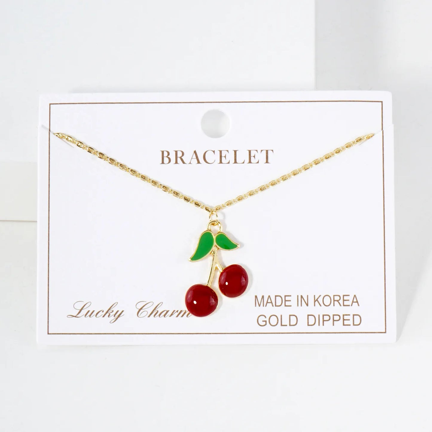 23mm Enamel Cherry Charm 18K-Gold-Dipped Brass Bracelet