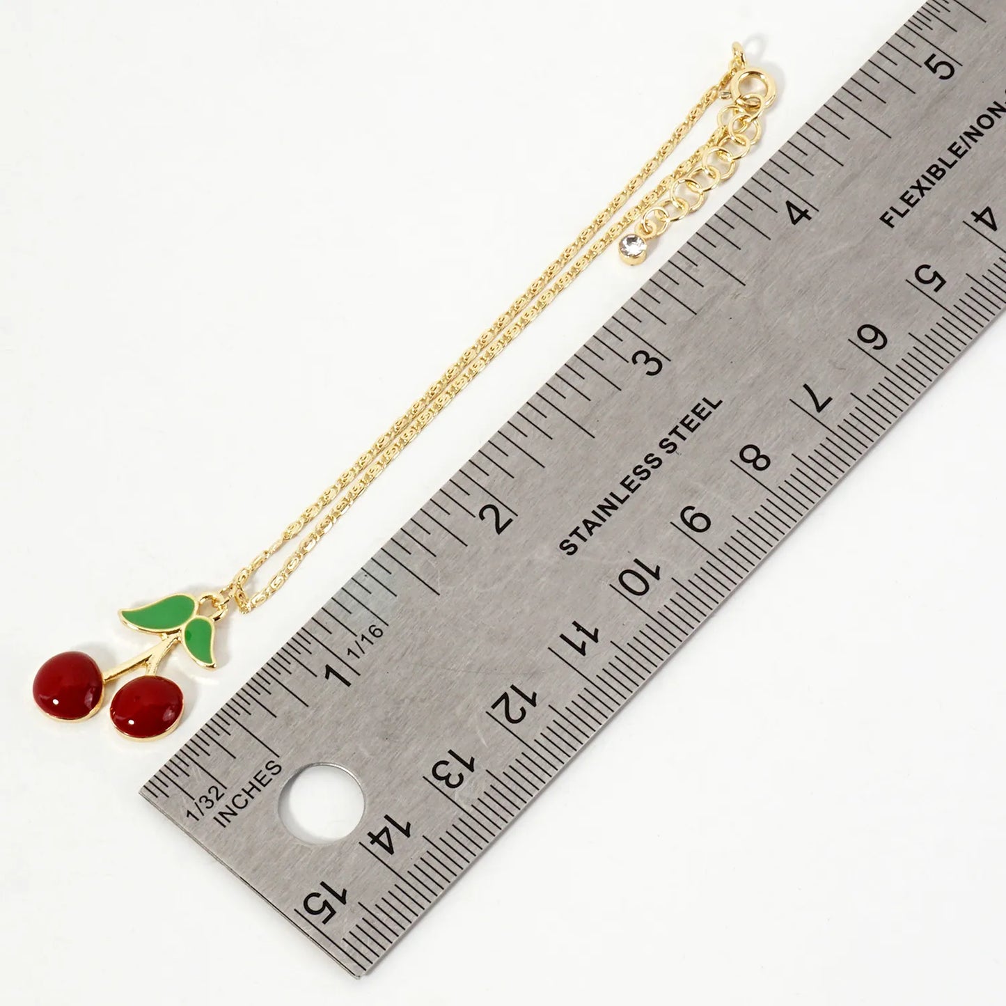 23mm Enamel Cherry Charm 18K-Gold-Dipped Brass Bracelet