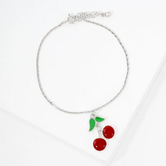 23mm Enamel Cherry Charm 18K-Gold-Dipped Brass Bracelet