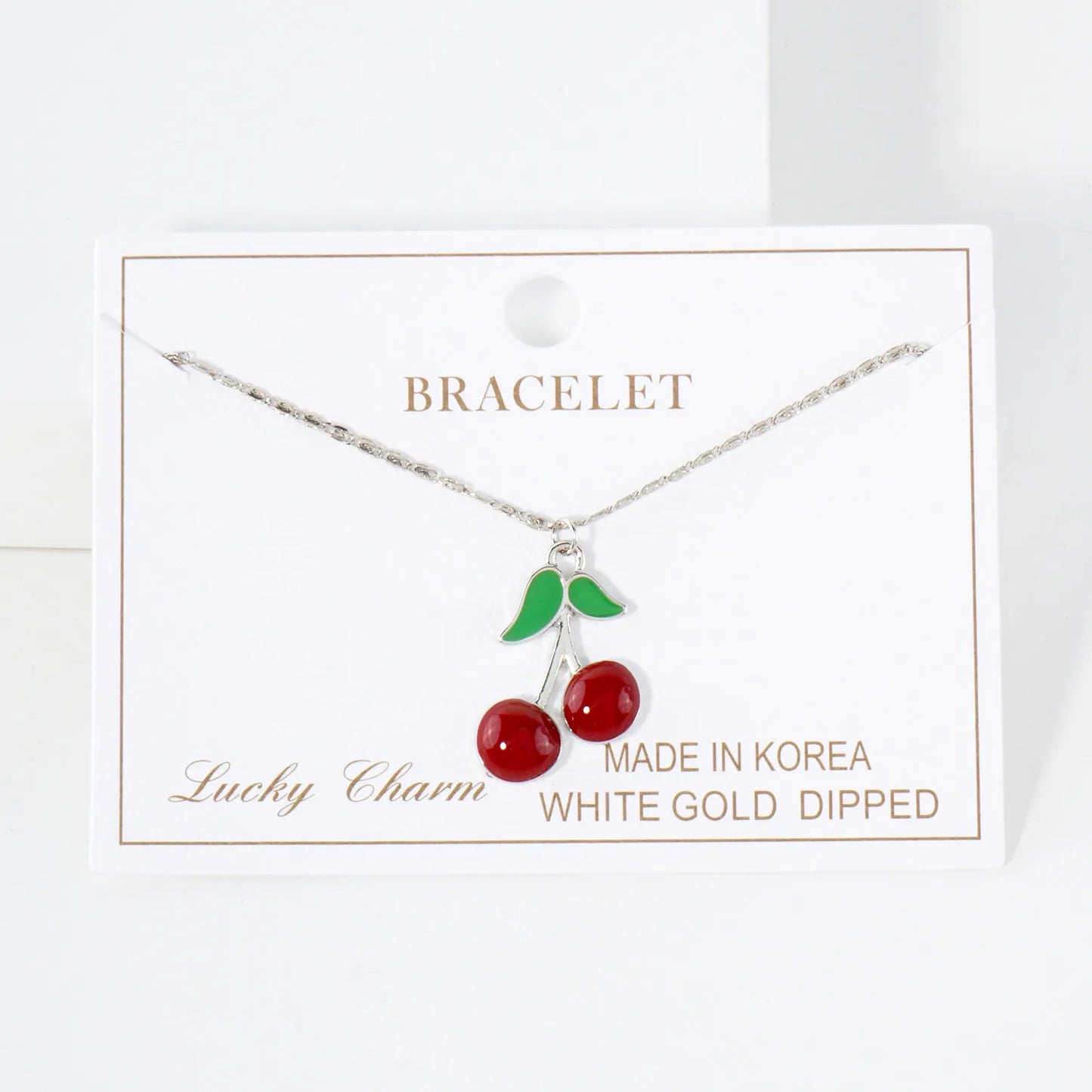 23mm Enamel Cherry Charm 18K-Gold-Dipped Brass Bracelet