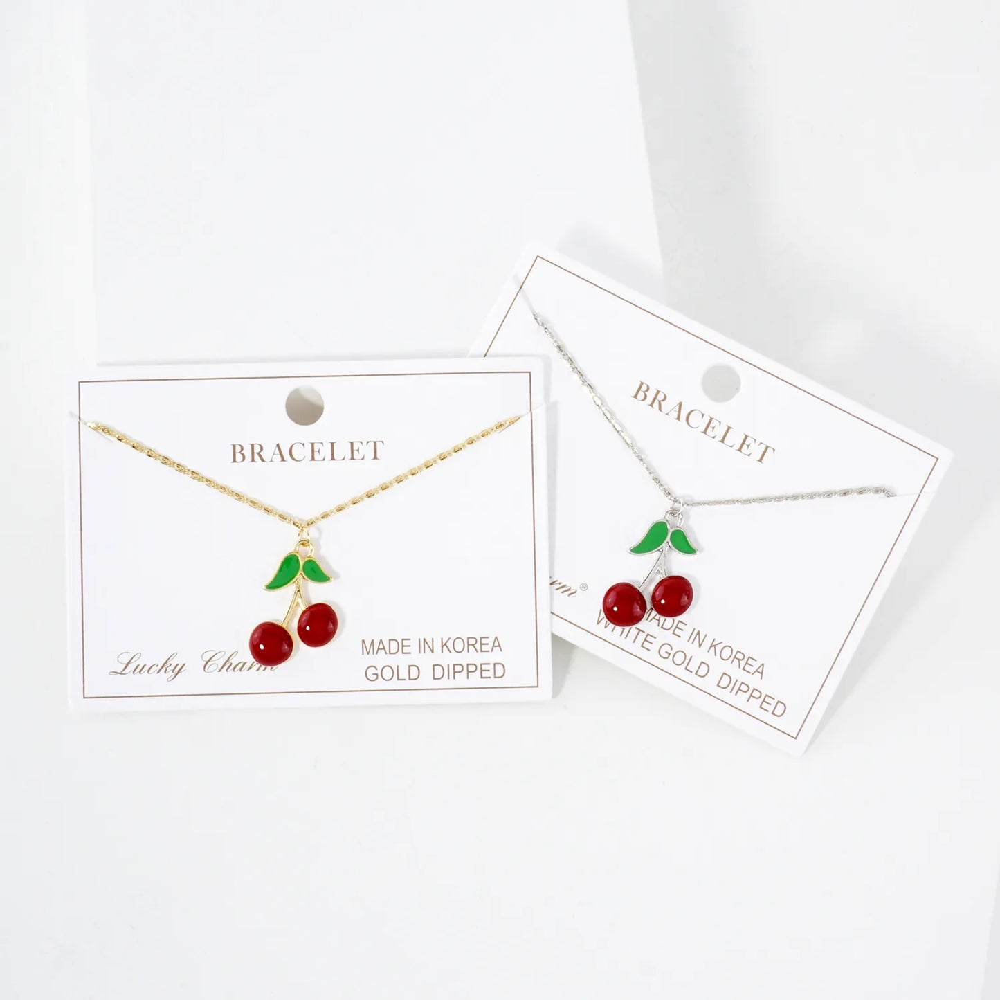 23mm Enamel Cherry Charm 18K-Gold-Dipped Brass Bracelet
