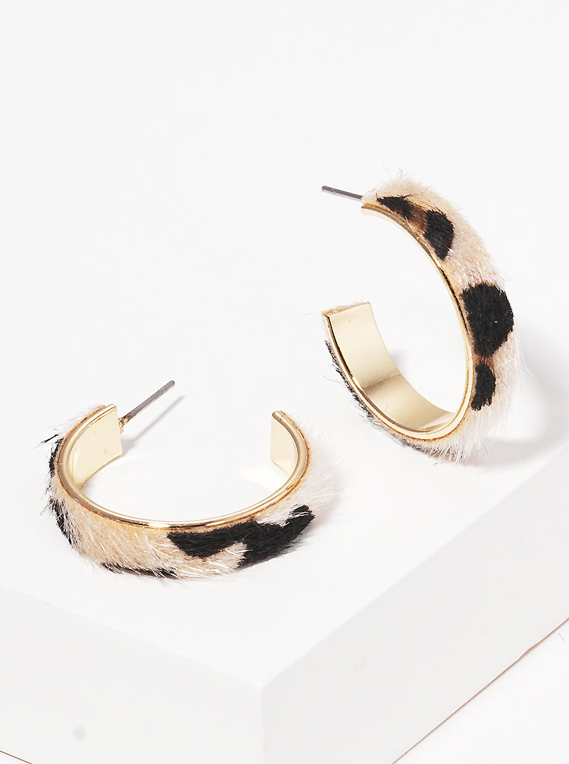 25MM LEOPARD ANIMAL PRINT FAUX FUR HOOP EARRINGS