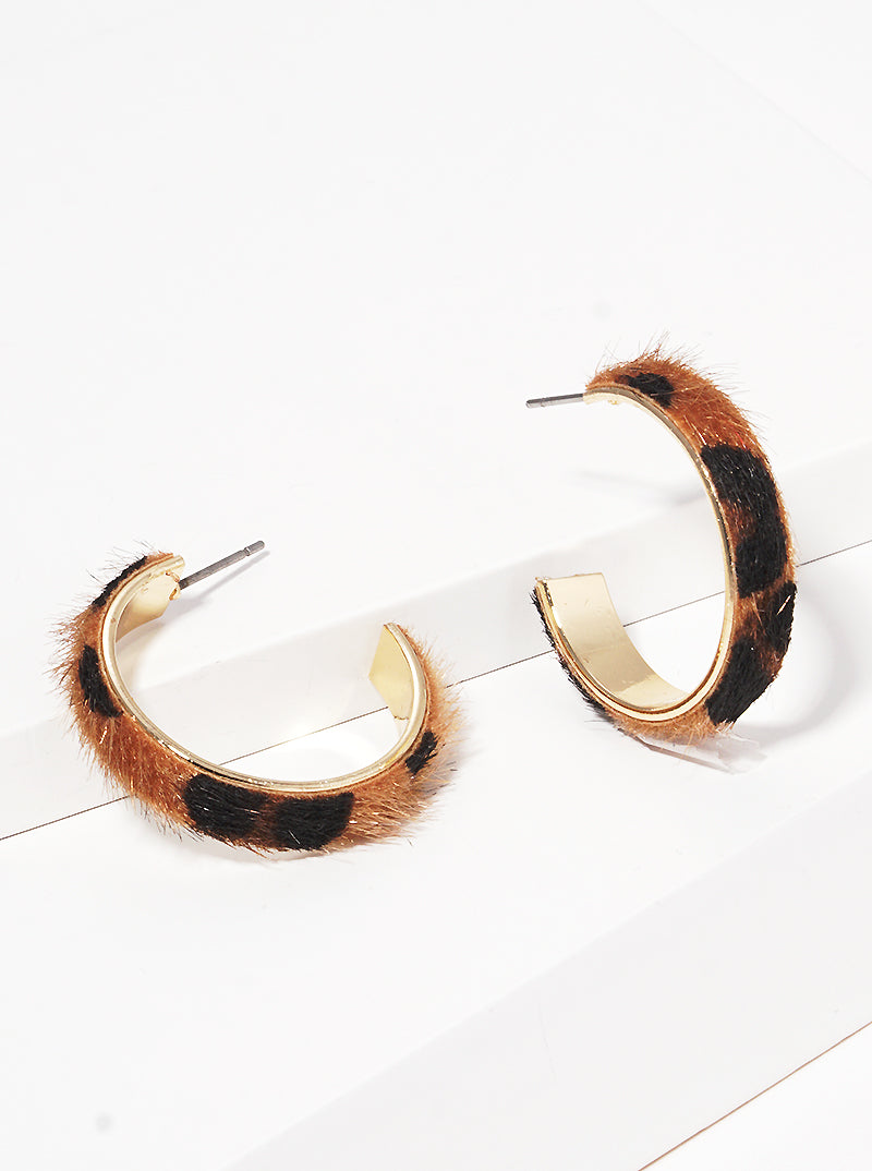 25MM LEOPARD ANIMAL PRINT FAUX FUR HOOP EARRINGS