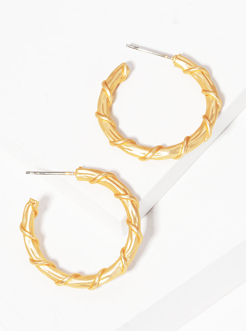 25MM TEXTURED METAL HOOP EARRINGS