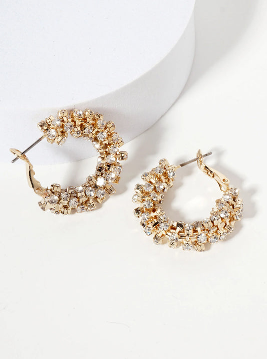 25mm 14K-Gold-Dipped Crystal Wrap Latch-Back Hoop Earrings